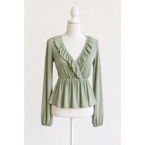 Peach Love California Sage Peplum Top NWT S Feminine Romantic Soft Girl Style
